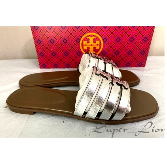 NEW Tory Burch Women's Ines Cage Metallic Leather Slide - Picture 3 of 9